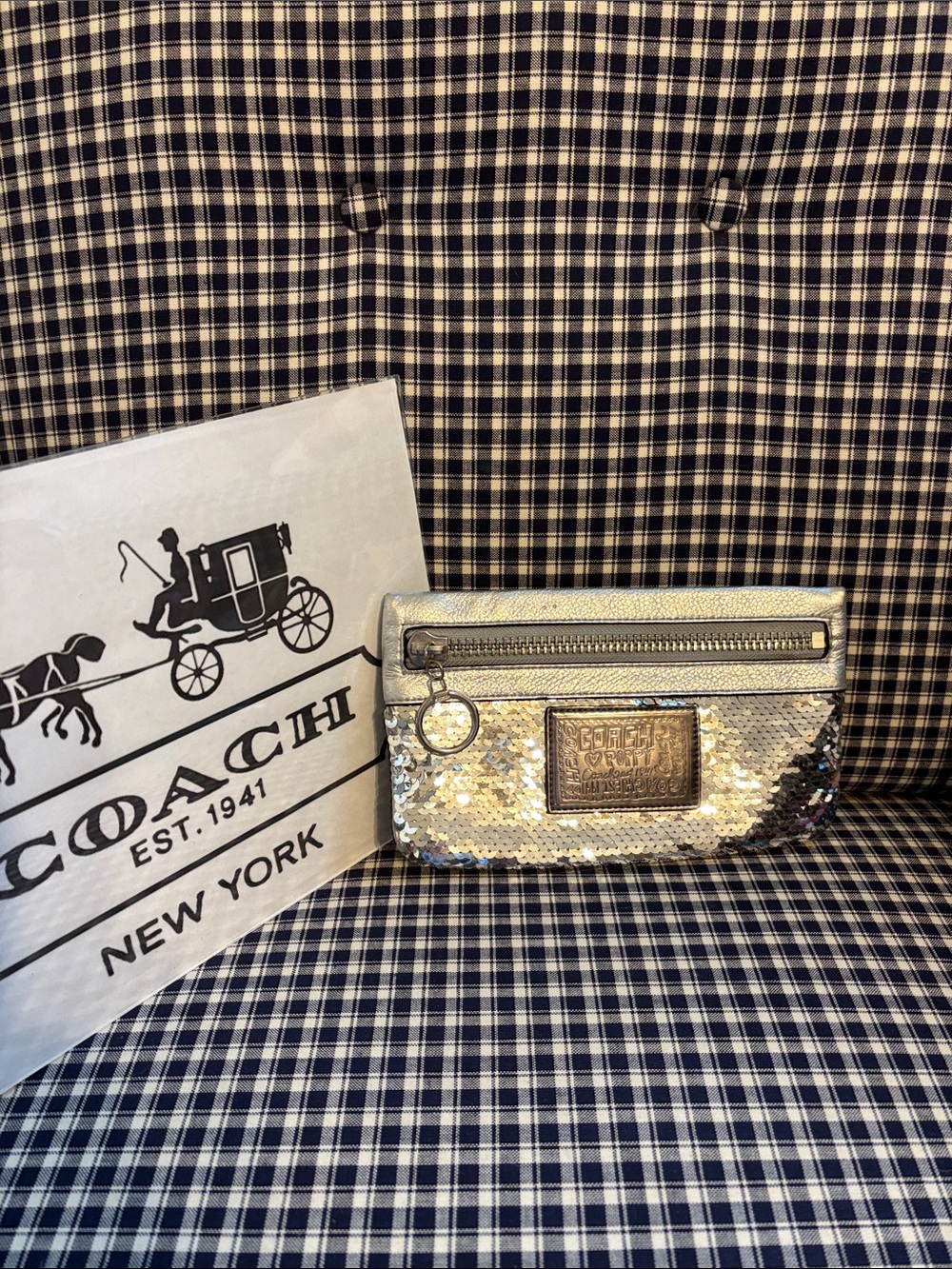 Coach Poppy rarely large Silver Sequined Wristlet Pouch